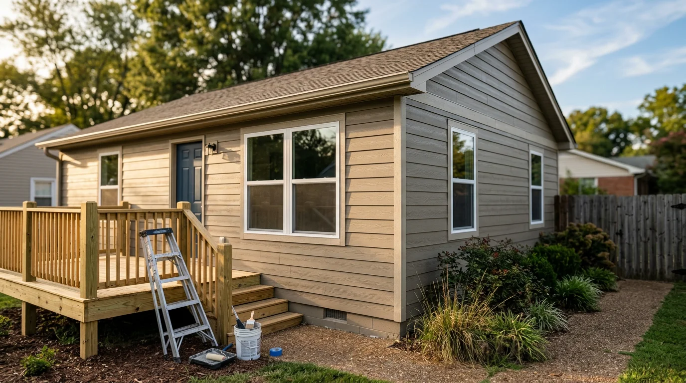 Newly built wooden deck attached to a residential home