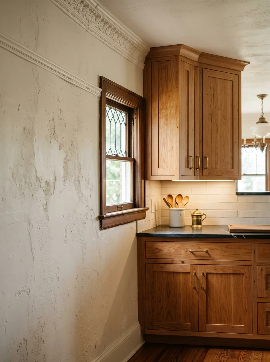 New cabinet installation in a renovated kitchen inside an older home in Corinth, MS, with original trim details visible on the walls.