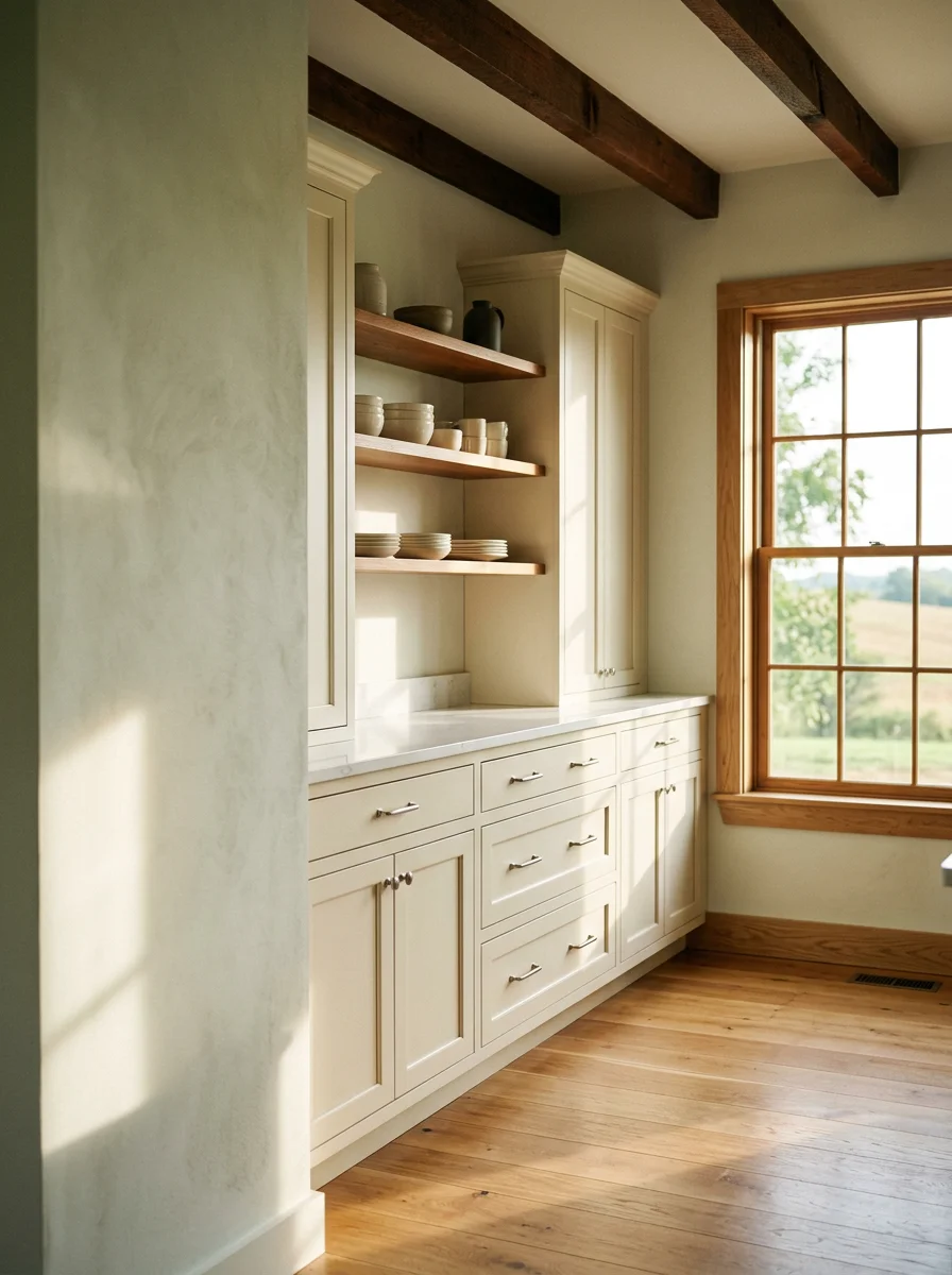 New flooring and cabinet installation inside a renovated farmhouse in Savannah, Tennessee.