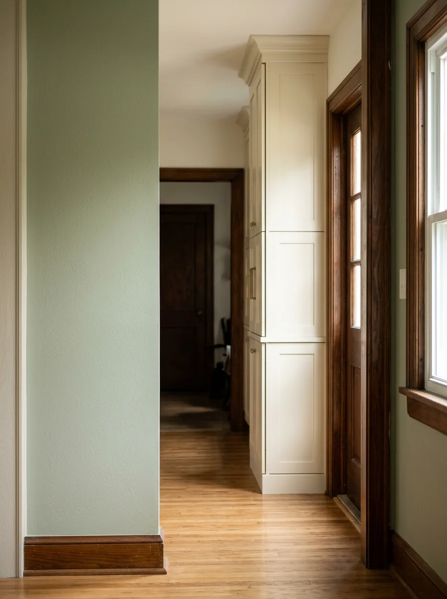 Fresh interior paint and new cabinet installation inside a mid-century wood-frame home in Selmer, TN.