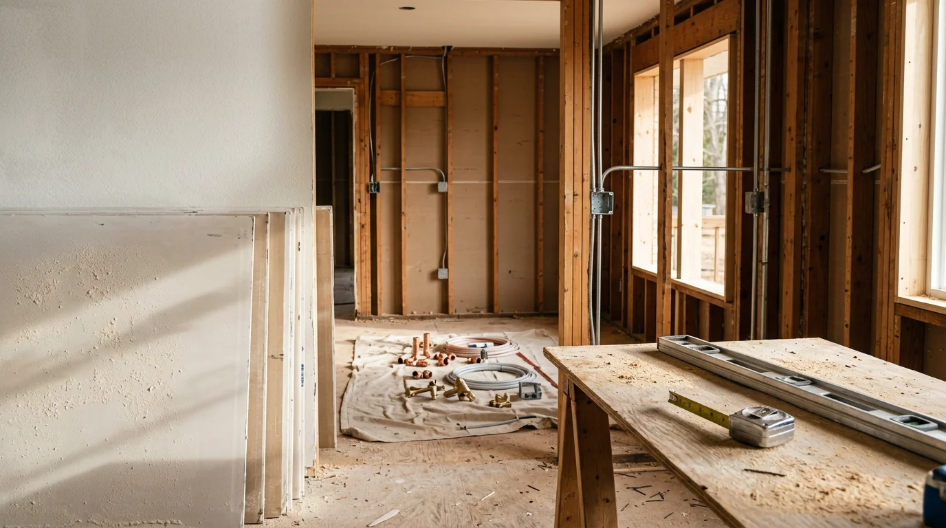 Interior of a fully remodeled single-family home in Selmer, Tennessee, showing updated living spaces with fresh finishes throughout. The renovation reflects a complete whole house remodel typical of older McNairy County homes brought up to current condition.